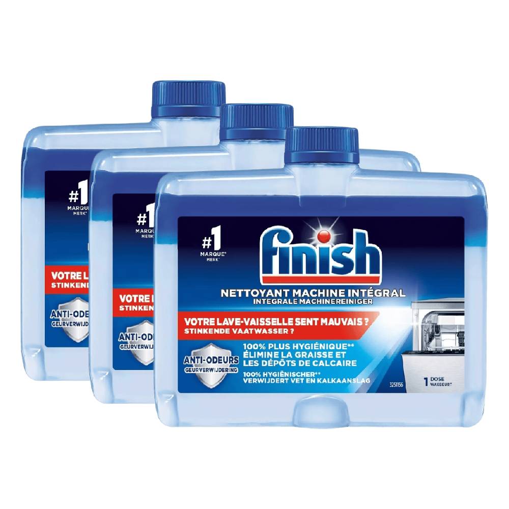 Finish Nettoyant Lave-vaisselle Nettoyage en Profondeur Éliminateur d'Odeurs Sans Parfum 3 x 250 ml (= 750 ml)