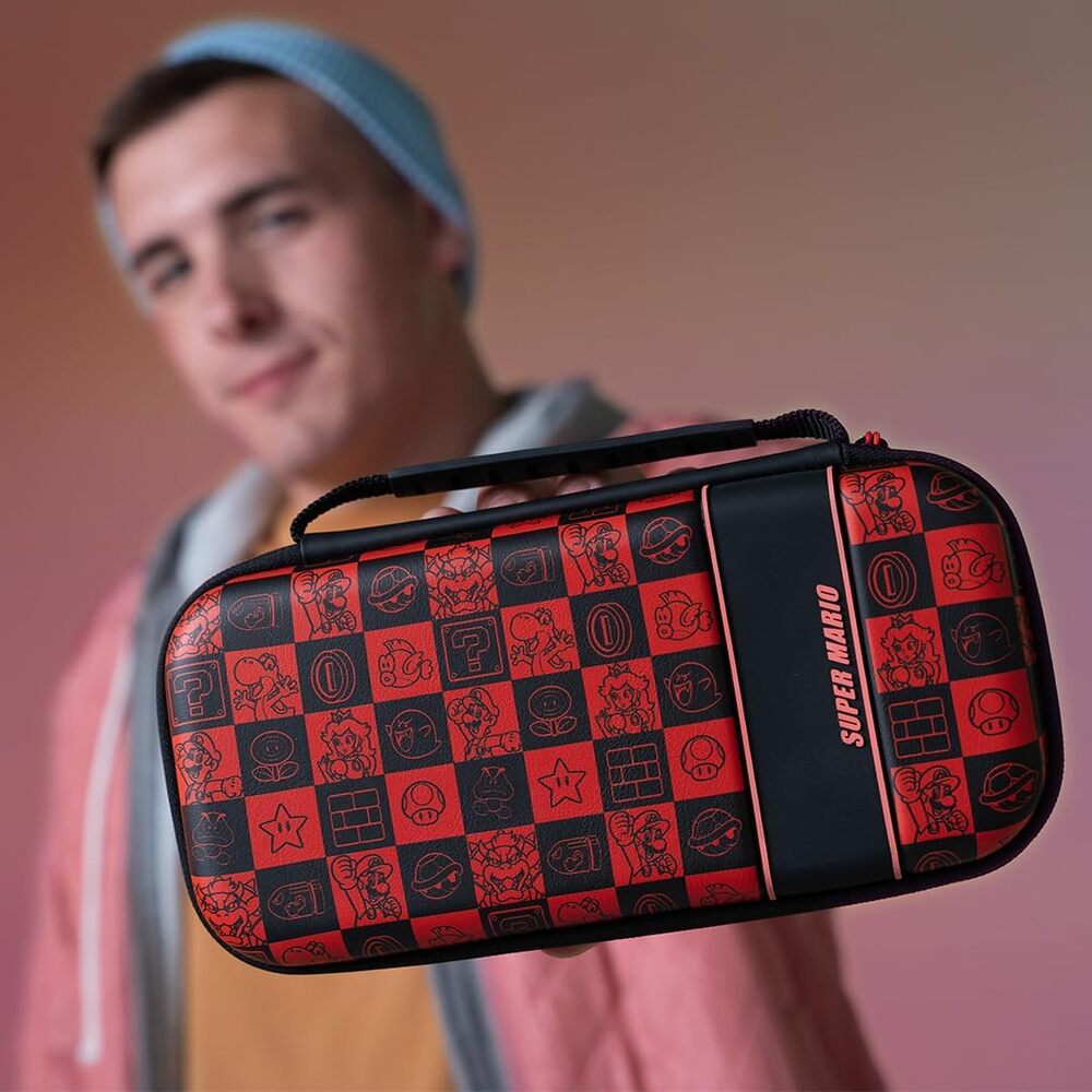 PDP Sacoche Rigide Travel Case Plus Nintendo Switch, Switch Lite et Switch OLED - Poches Accessoires - Licence Officielle Super Mario - Design Lumineux 3D - Motif Glow Super Icon - Rouge