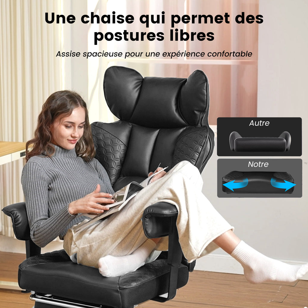 GTPlayer Chaise de bureau ergonomique pour grands gabarits, chaise de direction robuste avec repose-pieds, chaise pivotante inclinable à dossier haut en cuir PU, pour ordinateur et maison