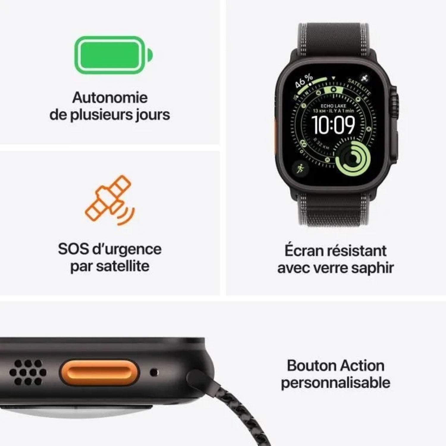Apple Watch Ultra 3 GPS + Cellular 49 mm, boîtier en titane naturel avec bracelet Milanais en titane naturel - Large