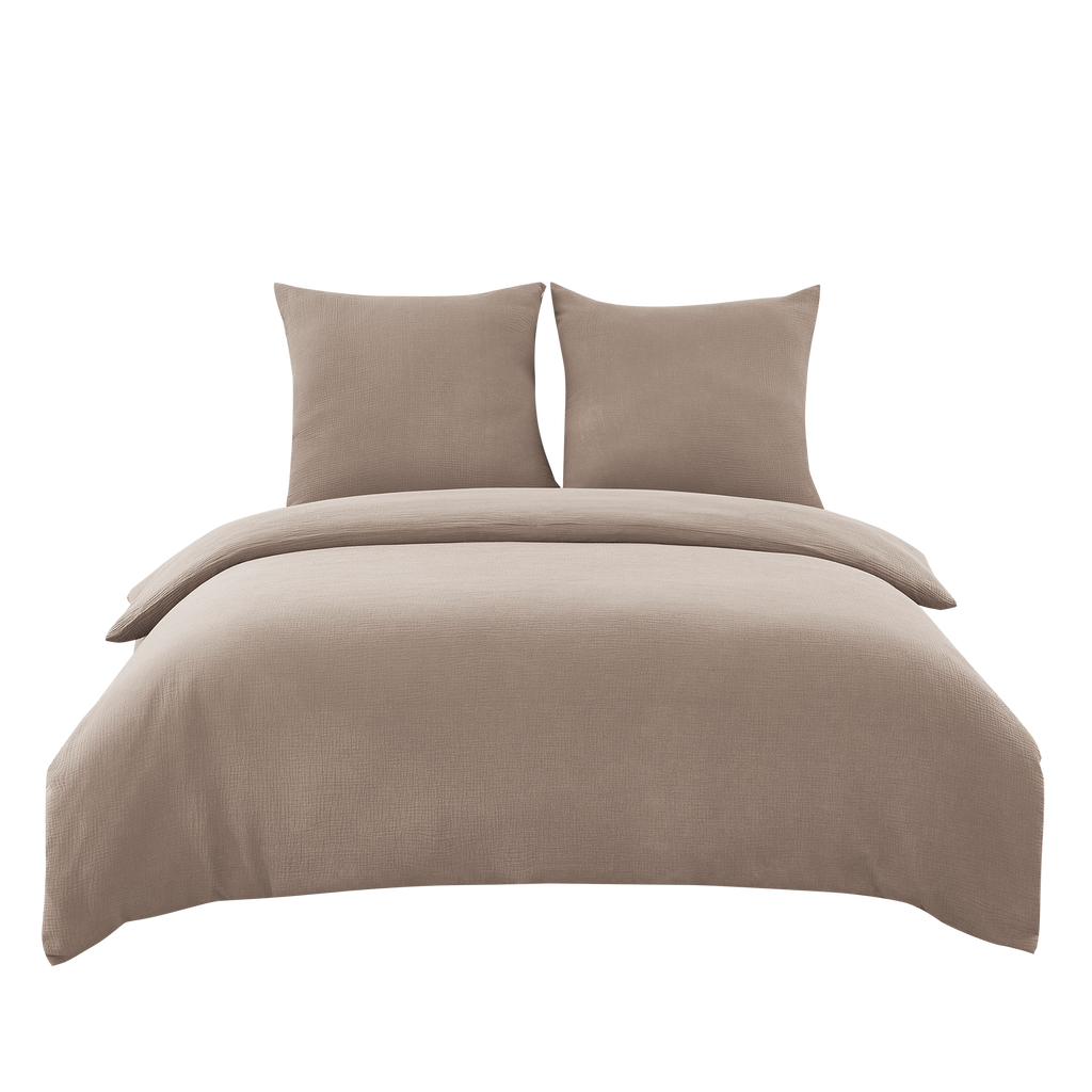Ensemble housse de couette et taies d'oreiller en double gaze de coton, kaki, 200 x 200 cm + 80 x 80 cm x 2