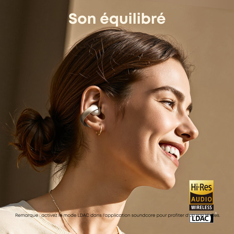 Soundcore AeroClip by Anker, Écouteurs sans fil à anse ouverte Bluetooth avec 4 microphones alimentés par l’IA, haute résolution