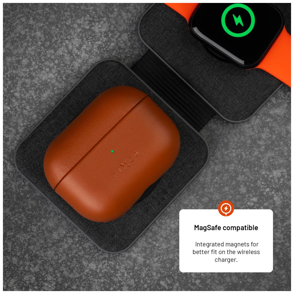 FIXED Étui en cuir avec support MagSafe pour Apple AirPods Pro 2/Pro 2 (USB-C) marron