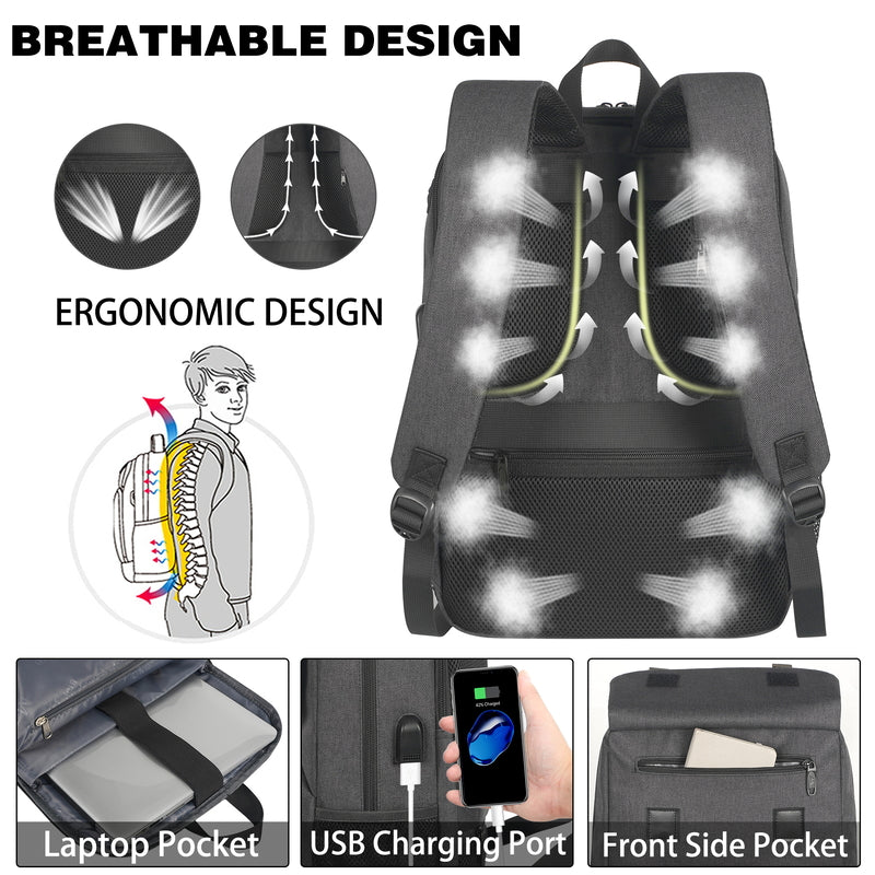 Sac à dos isotherme d’été 15,6 pouces pour déjeuner et ordinateur portable avec compartiment isotherme, port USB, résistant à l’eau, pour travail, voyage, université et affaires