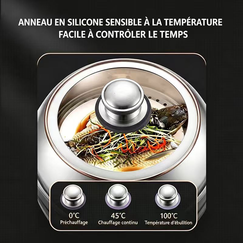 Maxcook cuiseur vapeur à 3 niveaux, cuiseur vapeur en acier inoxydable 304 de 28 cm avec couvercle en verre, cuiseur vapeur multicouche avec poignées en silicone anti-brûlure, compatible avec induction, cuisinière à gaz MCZ743