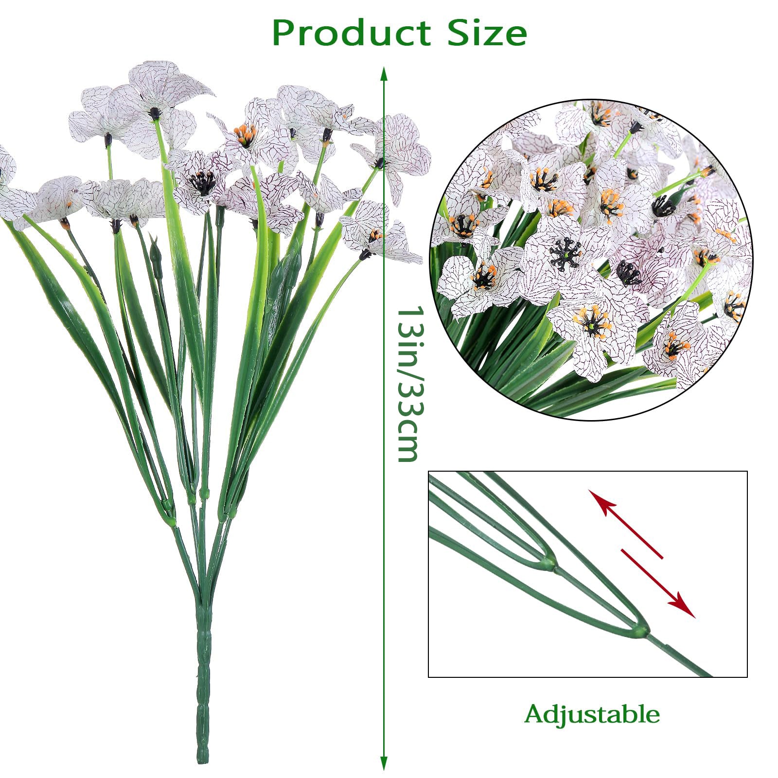 Yuejia Lot de 4 fleurs artificielles 13 po/33 cm pour extérieur, fleurs factices en plastique résistantes à la décoloration, plantes artificielles pour décoration