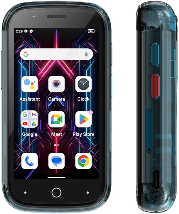 Unihertz Jelly Star Smartphone Android 13 4G 3 Pouces Le Plus Petit Au Monde Design Transparent Lumière LED NFC OTG, Bleu Double SIM