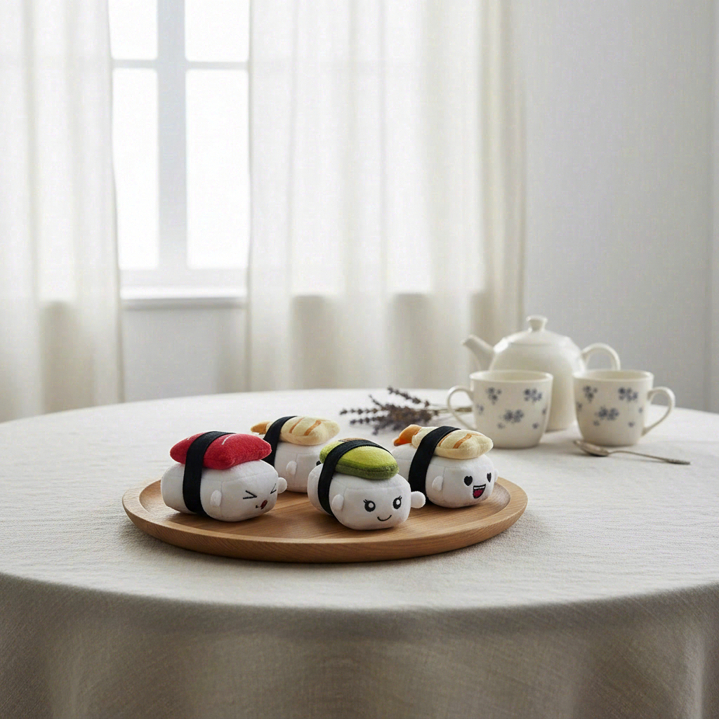 WT&T Coussin Kawaii + 6 mini peluches sushis