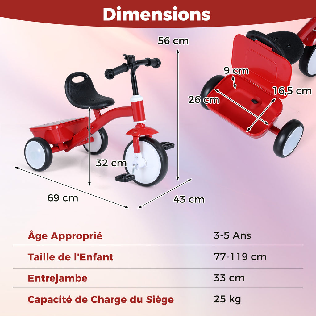 Tricycle pour enfants avec roues lumineuses et siège réglable à 4 positions