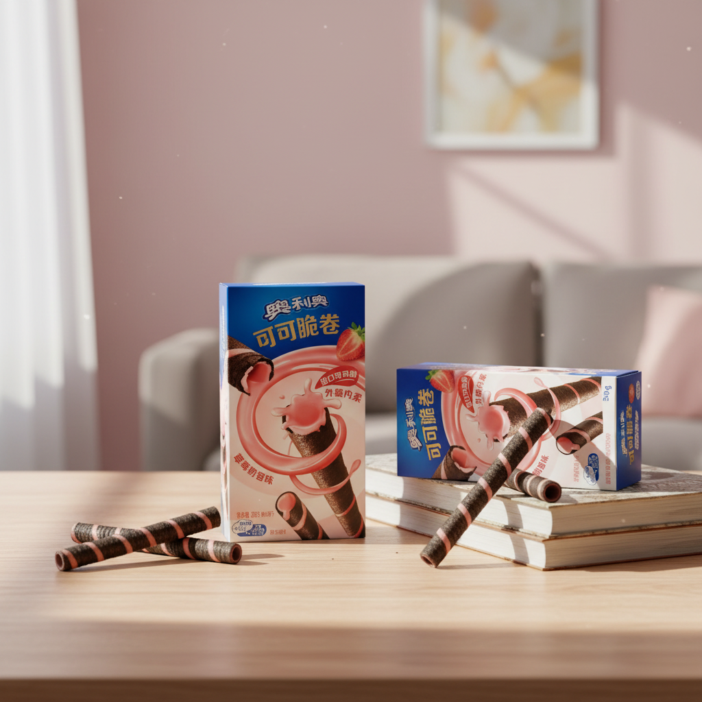 Oreo Rouleaux croustillants au cacao fourrés saveur fraise - 50 g