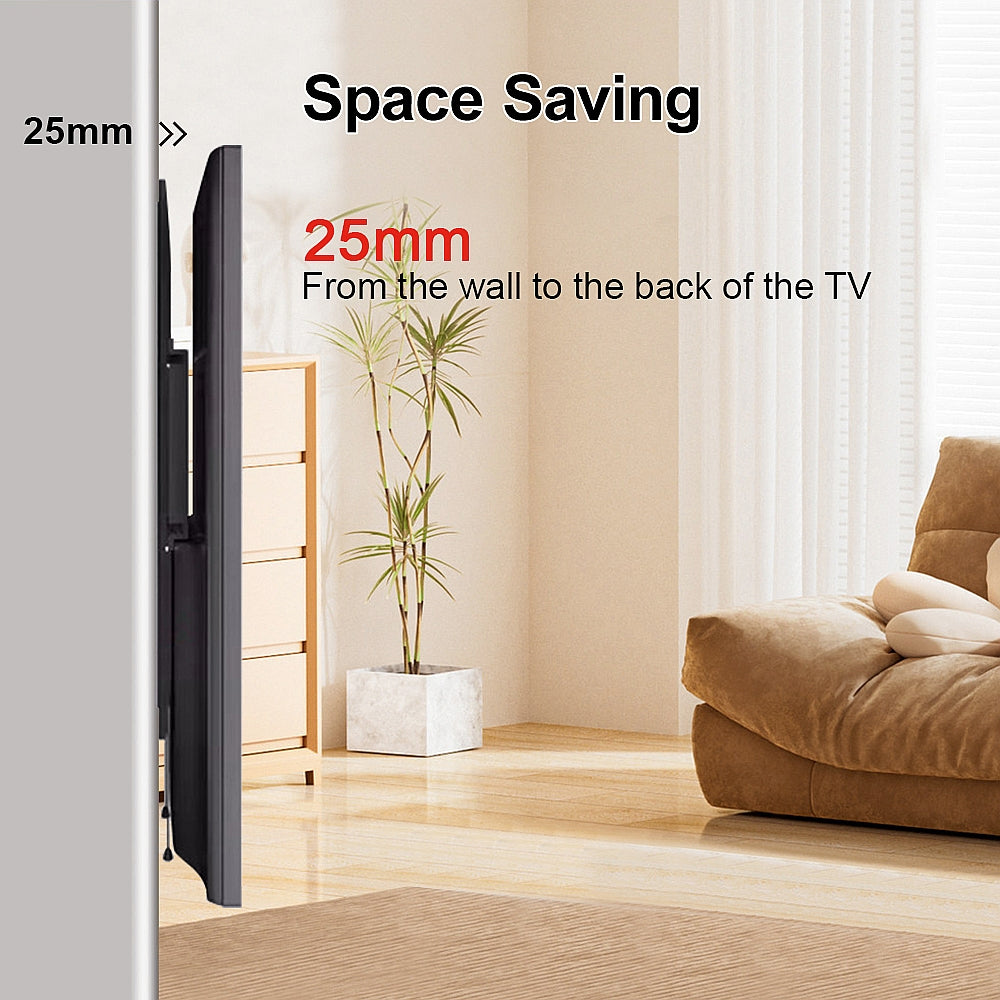 Support mural TV fixe pour téléviseurs de 65 à 90 pouces, VESA max 600 x 600 mm, supporte jusqu'à 100 kg, conception basse et peu encombrante, compatible avec les murs en béton