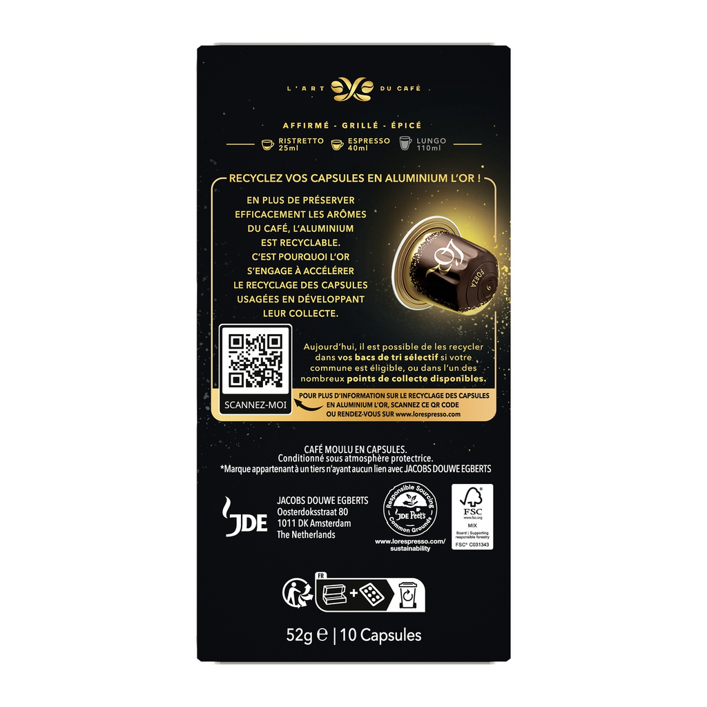 L'OR Capsules Espresso Forza compatible Nespresso - 10 capsules