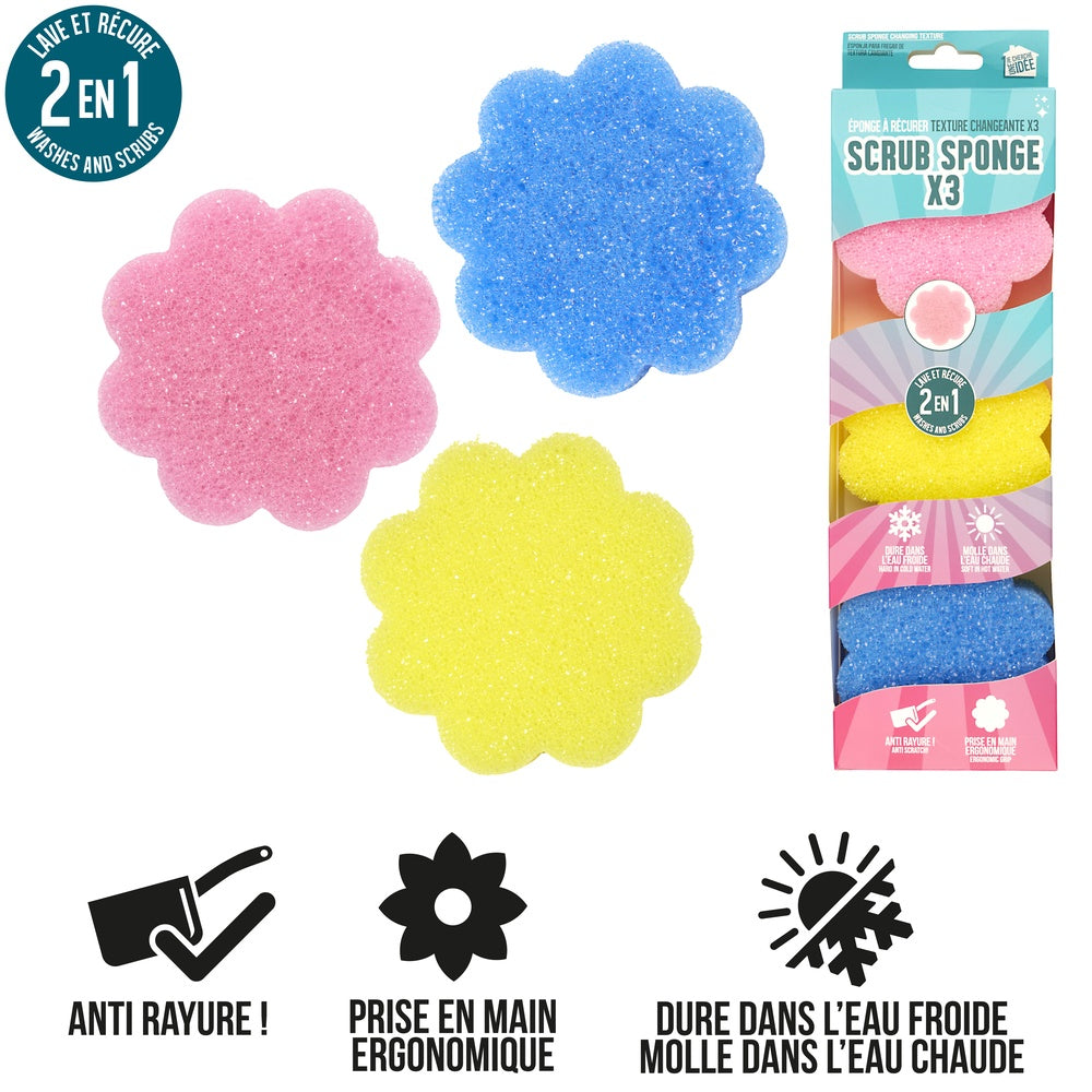 JE CHERCHE UNE IDEE Éponge à récurer en forme de fleur, Lot de 3