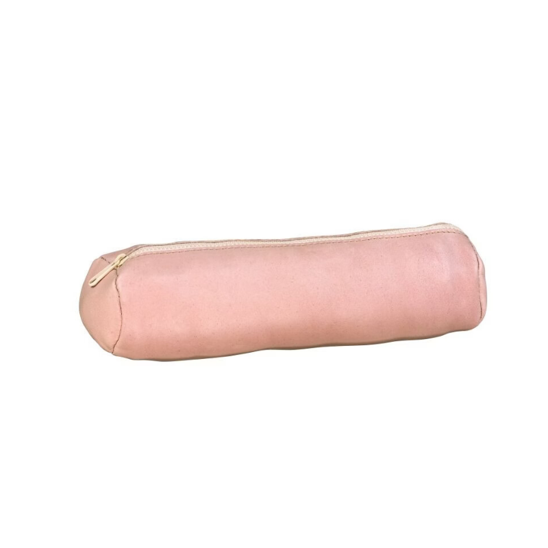 Oxford Trousse Ronde 22x6cm à Fermeture Eclair Cuir Teinté Rose pâle