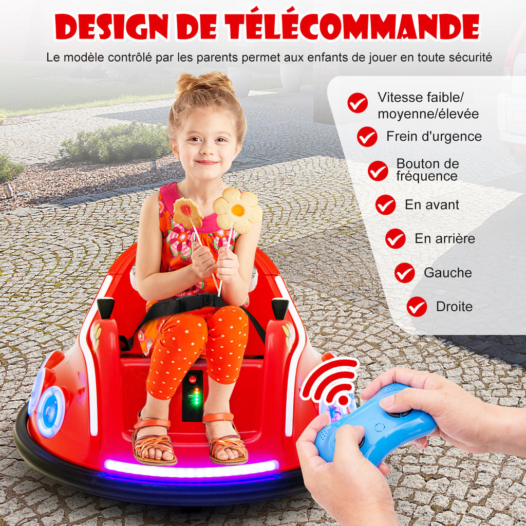 Voiture de course pour enfants 12 V, rotation à 360 degrés, avec musique, lumières et télécommande, rouge
