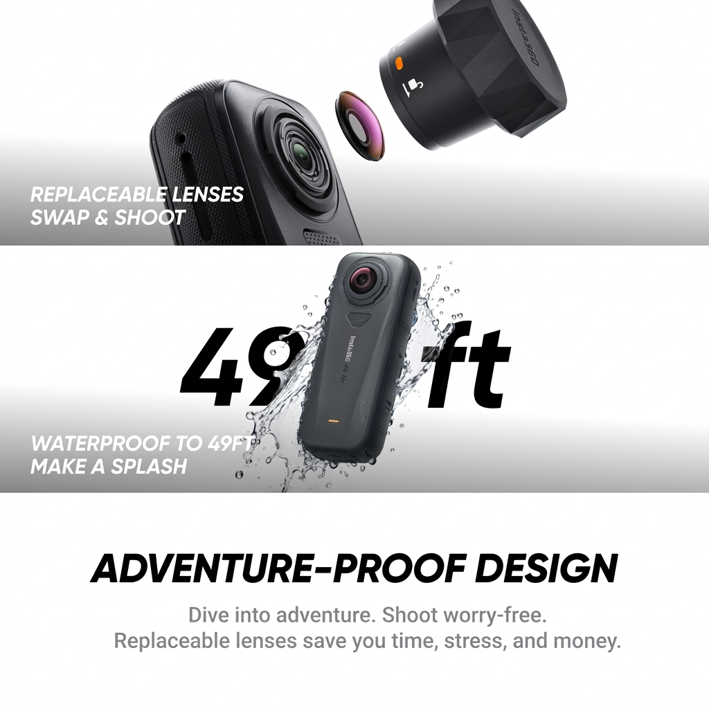 Insta360 X4 Air - Caméra 360° 8K légère de 165 g, effet perche à selfie invisible, objectifs remplaçables, filmez d'abord puis recadrez ensuite, protection contre le vent intégrée