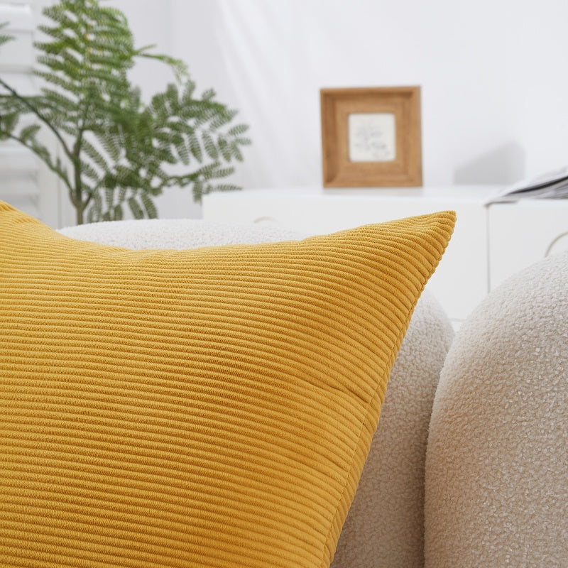 MEROPE Housse de coussin en velours côtelé polyester, 50 x 50 cm, Jaune, Lot de 1