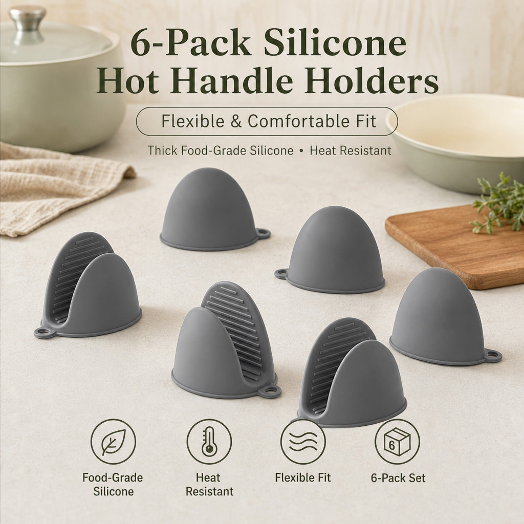 PURECOOK Gants en silicone résistants à la chaleur, série | Gris | 3 paires de gants en silicone à ouverture en bec de poisson résistants à la chaleur