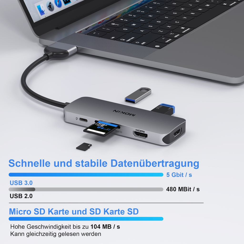 MOKiN Station d'accueil 2 USB-C vers 2 HDMI + 3 USB 3.0 + PD + SD/TF