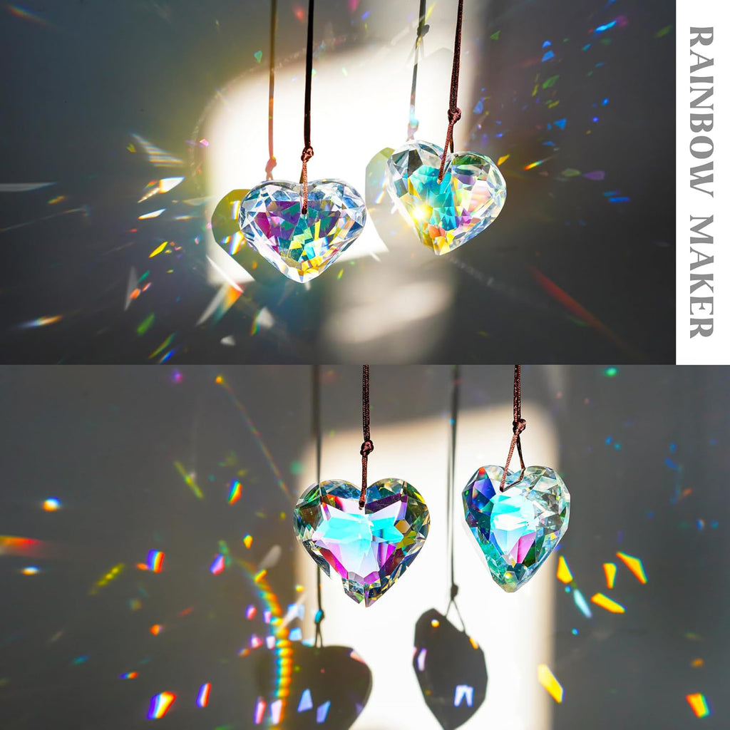 JU7CER 1PC Pendentif Prismatique en Cristal en Forme de Cœur - Décoration Suspendue, Capteur de Lumière Arc-en-Ciel pour Jardin, Mariages et Noël