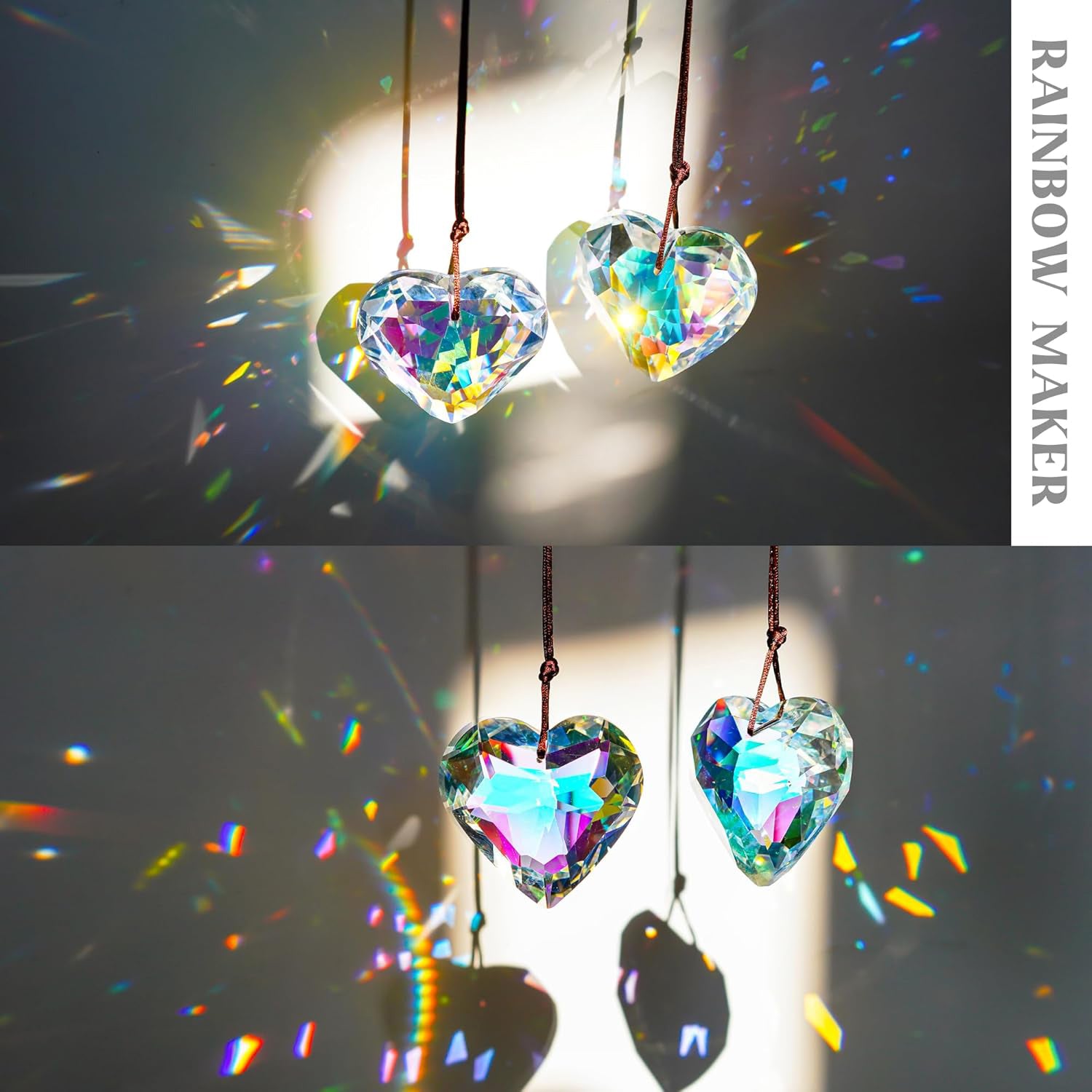 JU7CER 1PC Pendentif Prismatique en Cristal en Forme de Cœur - Décoration Suspendue, Capteur de Lumière Arc-en-Ciel pour Jardin, Mariages et Noël