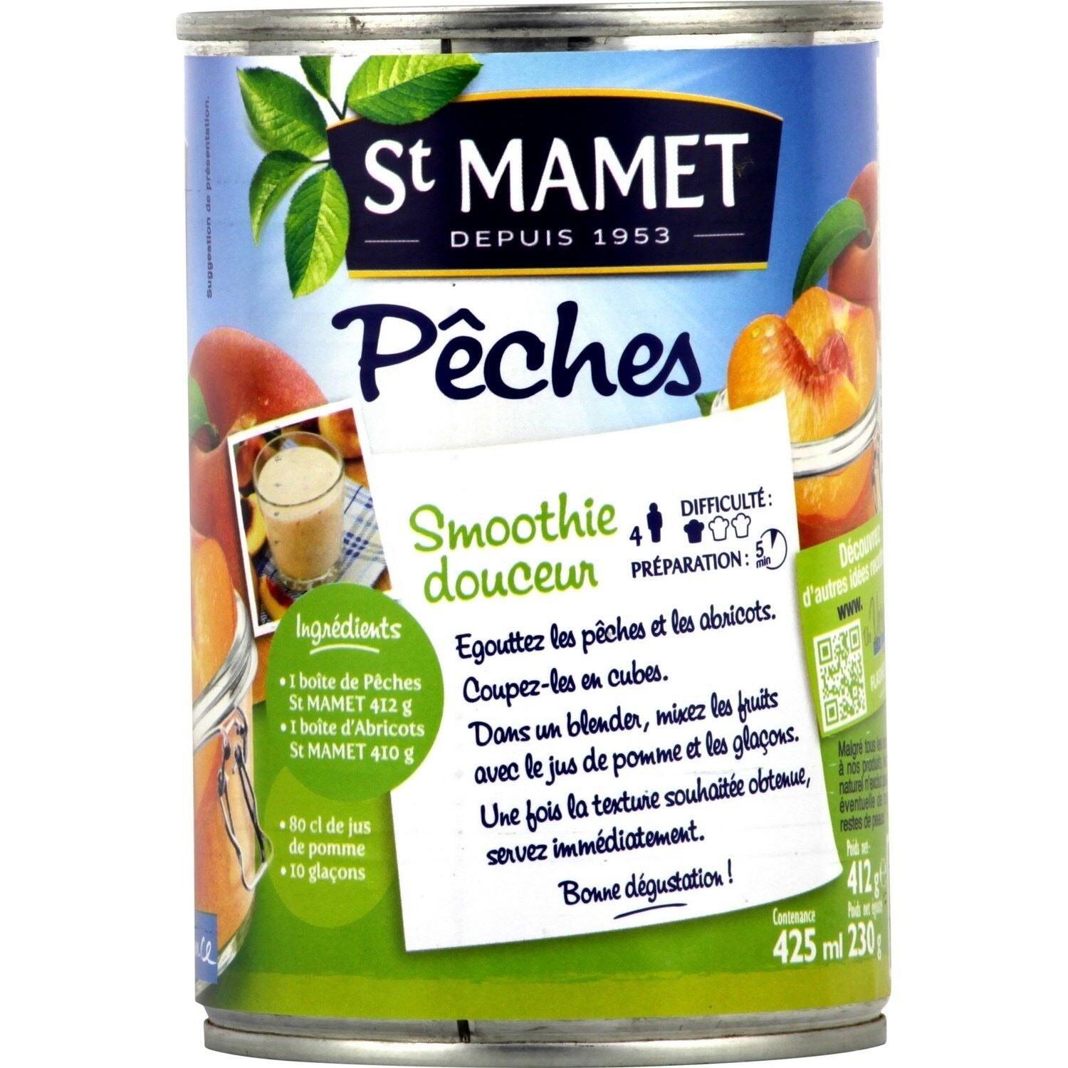 St Mamet Demi-pêches au sirop léger 230 g poids égoutté
