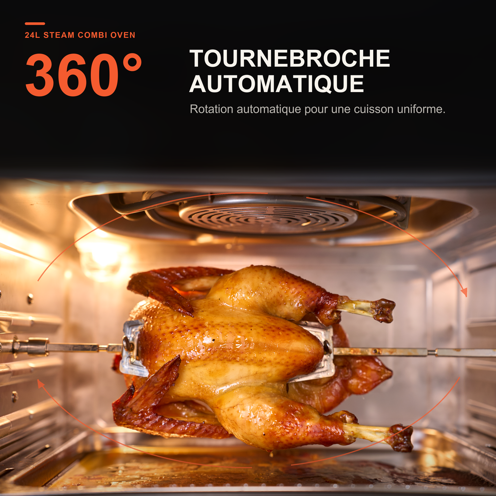 Four combiné vapeur OUNIN 24 L, four de comptoir 10-en-1 avec fonction friteuse à air, cuisson vapeur (pâtisserie et rôtissage), rôtissoire, réservoir d'eau de 1 L et intérieur en acier inoxydable 304