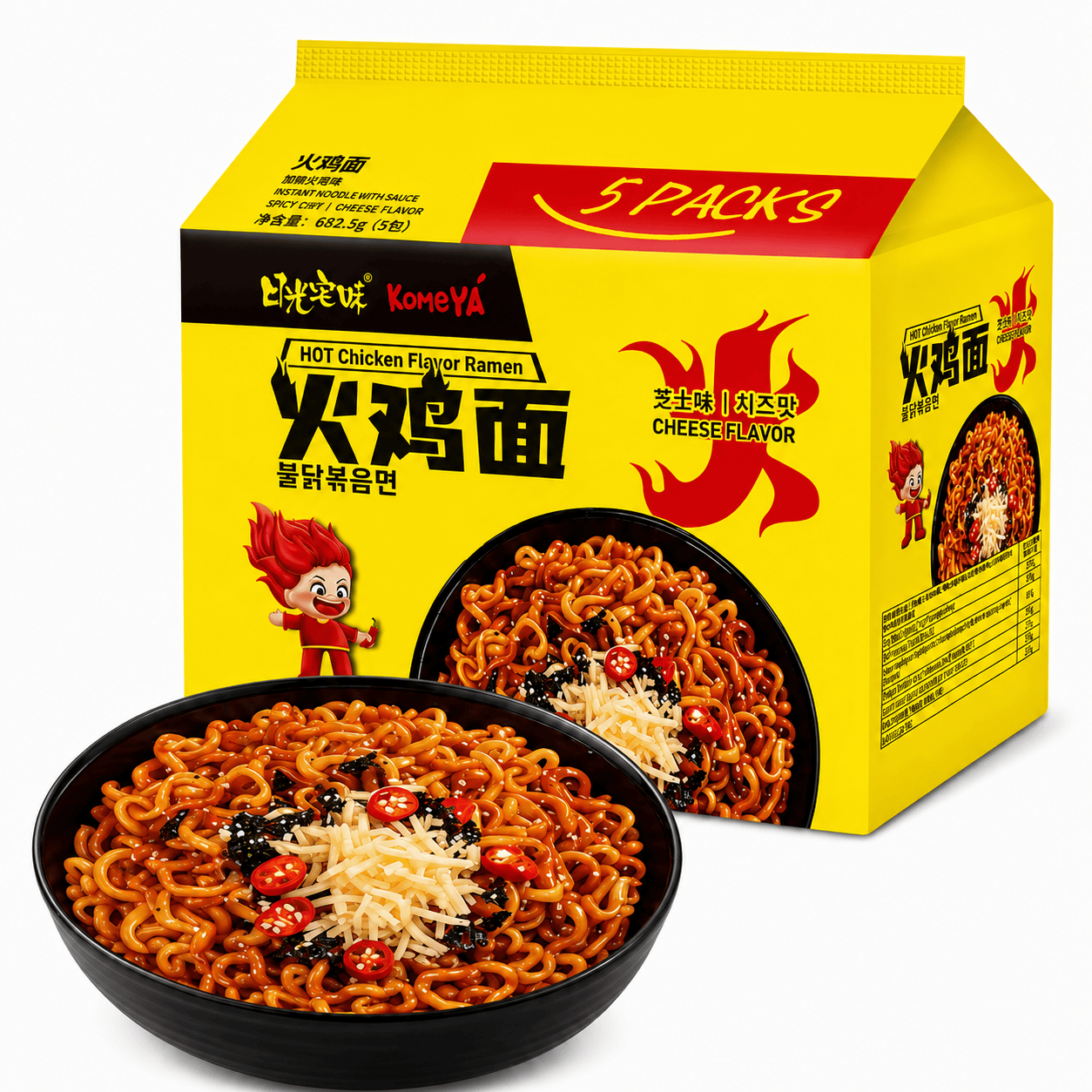 KOMEYA Nouilles au poulet épicé saveur fromage 136,5 g * 5