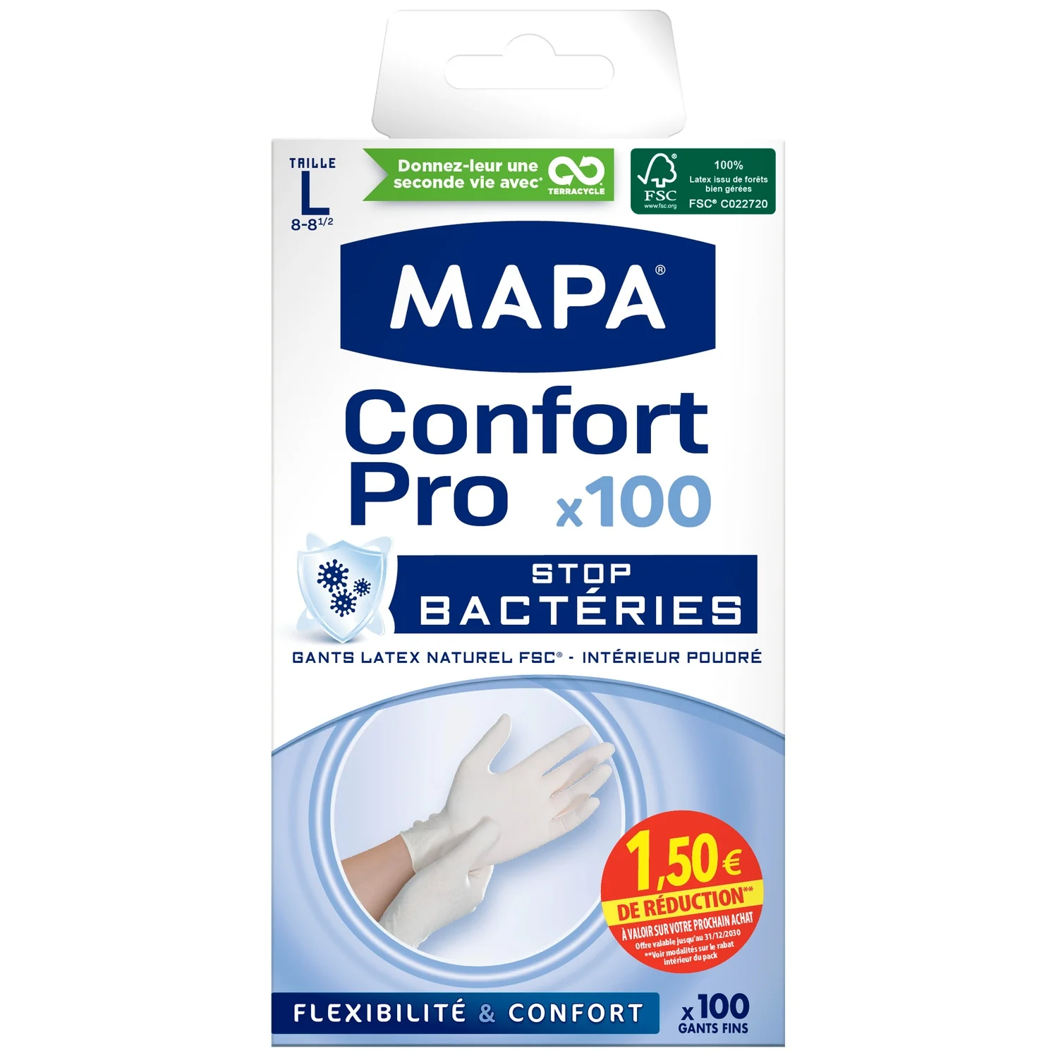 MAPA Gants flexible&confort pro latex naturel taille L x 100