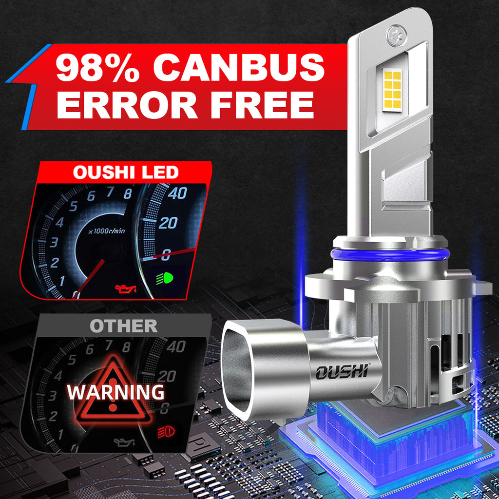 OUSHI Ampoules LED HIR2, amélioration de 600 %, blanc xénon 6500 K, format mini 1:1, ampoules LED HIR2, 30 000 lm, plug and play, ampoule 9012, lot de 2