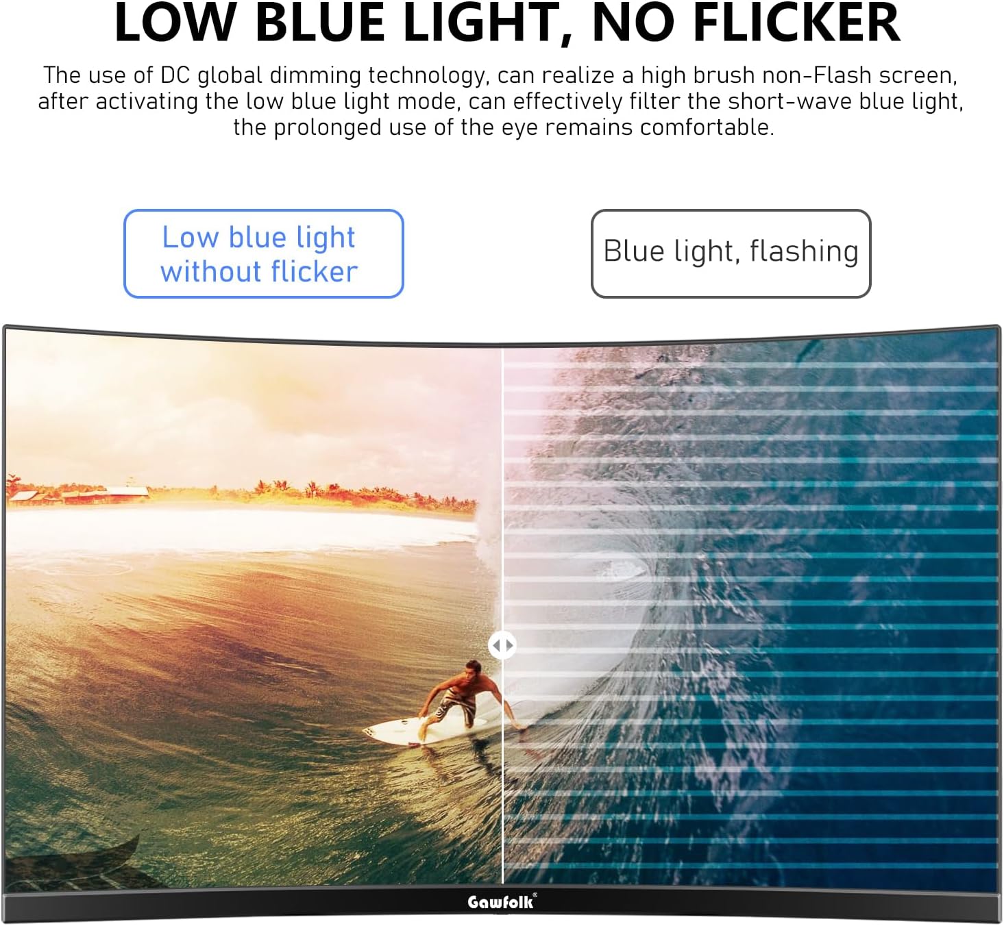 Gawfolk Moniteur incurvé 24,5 pouces 1K Full HD, Taux de rafraîchissement 100 Hz, Temps de réponse 1 ms (MPRT), Courbure 3000R, Haut-parleurs intégrés, AMD FreeSync