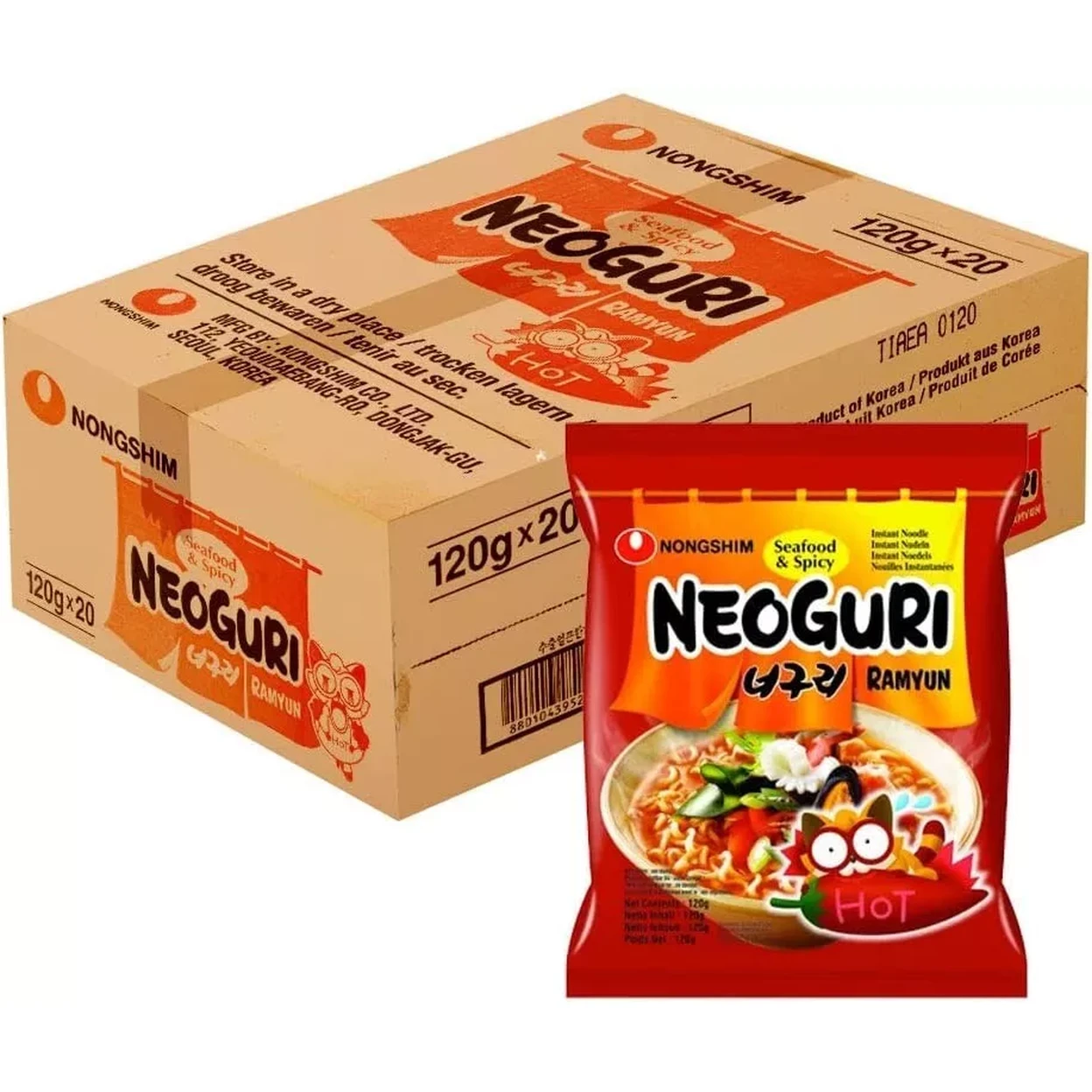 Nongshim Neoguri Boîte de nouilles instantanées ramyun épicées 120 g x 20