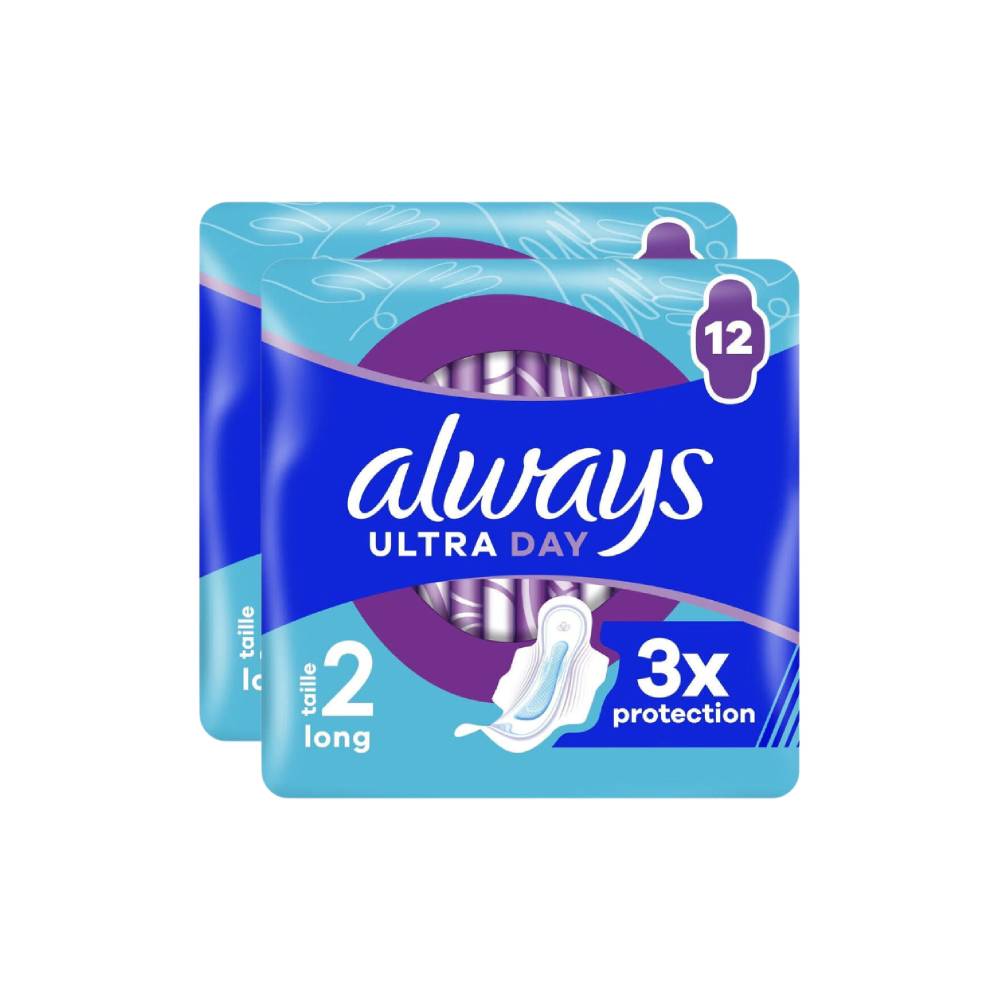 Always Ultra Serviettes Hygiéniques Avec Ailettes Pour Flux Moyen Taille 2 Long 24 Unités (2 Paquets De 12)