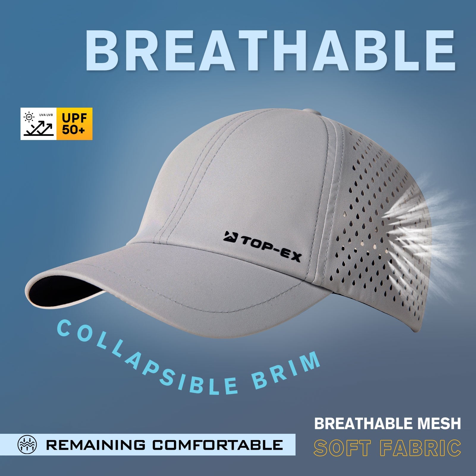 TOP-EX Casquette de baseball non structurée pour la course, en maille respirante, à séchage rapide, avec bandeau anti-transpiration rafraîchissant, taille M/L - Gris