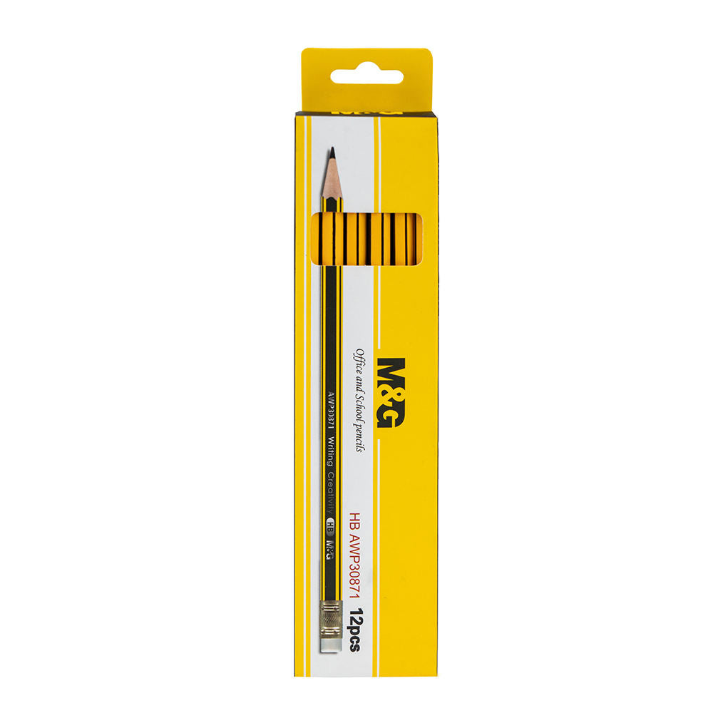 M&G Lot de 12 crayons HB en bois avec gomme - Jaune et noir