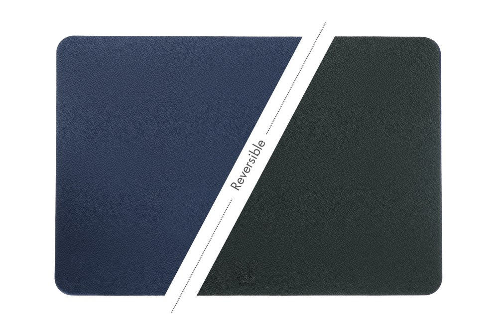 Björn Lot de 6 set de table rectangulaires réversibles en cuir recyclé - Bleu nuit et gris anthracite