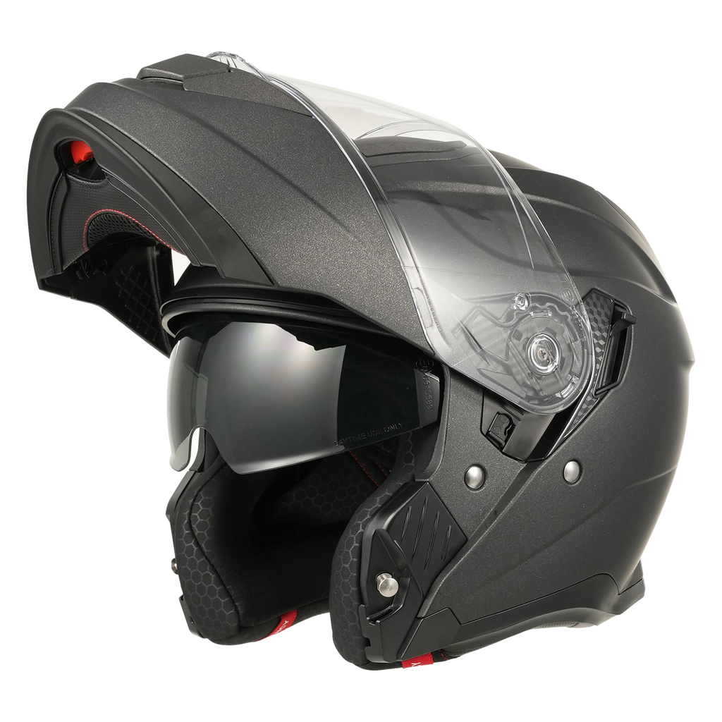 MY-935 Casque de moto intégral modulaire à visière relevable, certifié ECE 22.06, casque de moto à double visière, unisexe pour hommes et femmes, titane mat, taille M