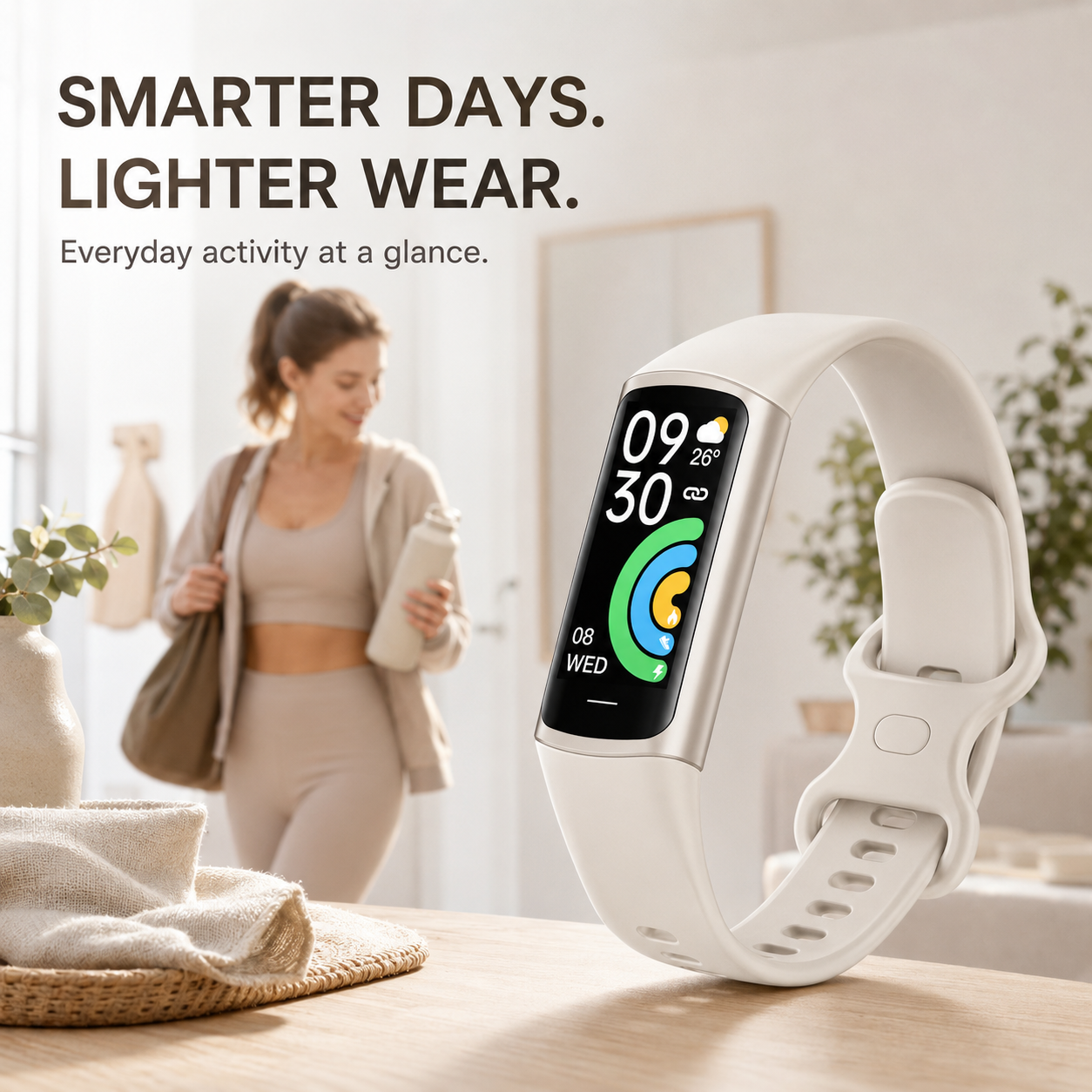 VoxorAI C68 Montre/bracelet couleur lumière stellaire – montre connectée à écran tactile pour hommes et femmes / mesure la fréquence cardiaque, le sommeil, la tension artérielle