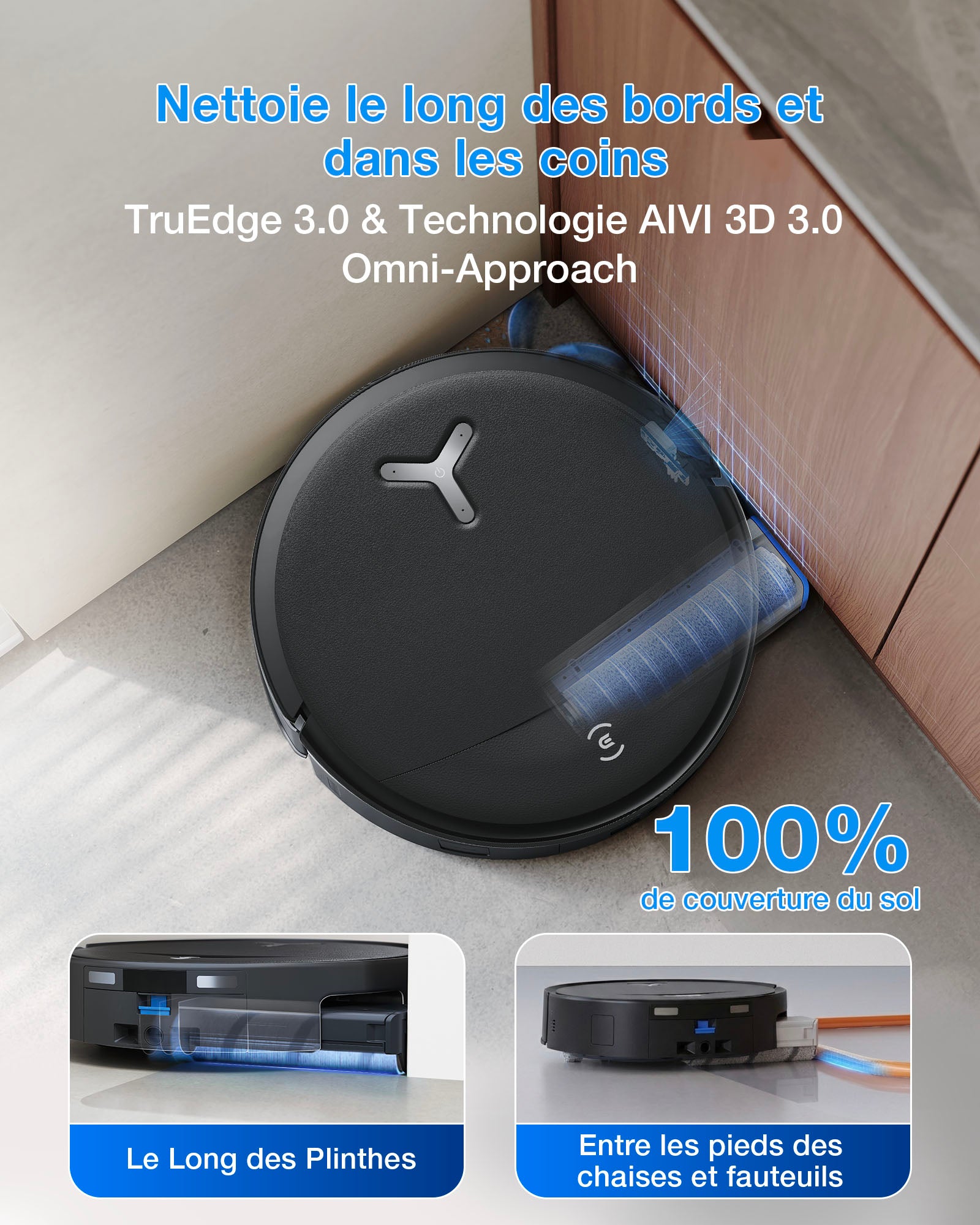 ECOVACS T80S Robot aspirateur-laveur (Noir) avec station OMNI tout-en-un, puissance d’aspiration jusqu’à 24 800 Pa, OZMO ROLLER 2.0 avec nettoyage extrême des bords TruEdge 3.0