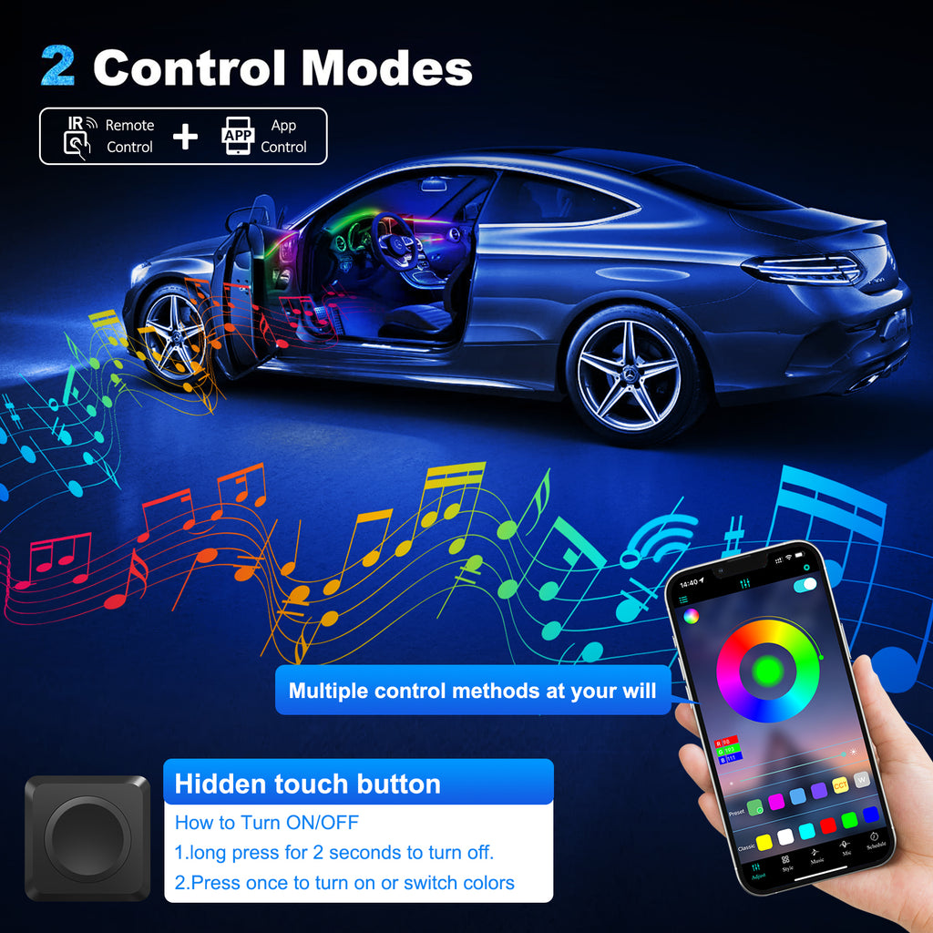 VGETTING Bande lumineuse LED acrylique Dreamcolor pour intérieur de voiture avec application sans fil, Kit d'éclairage d'ambiance à fibre optique RVB 14 en 1 175 po 593 LED