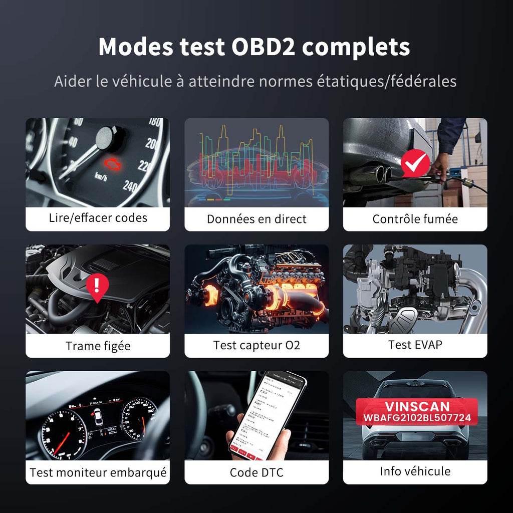 MUCAR BT200 Pro Scanner de voiture diagnostic complet du système OBD2 Bluetooth avec 15 fonctions de réinitialisation compatible avec 128+ marques, pour iOS & Android