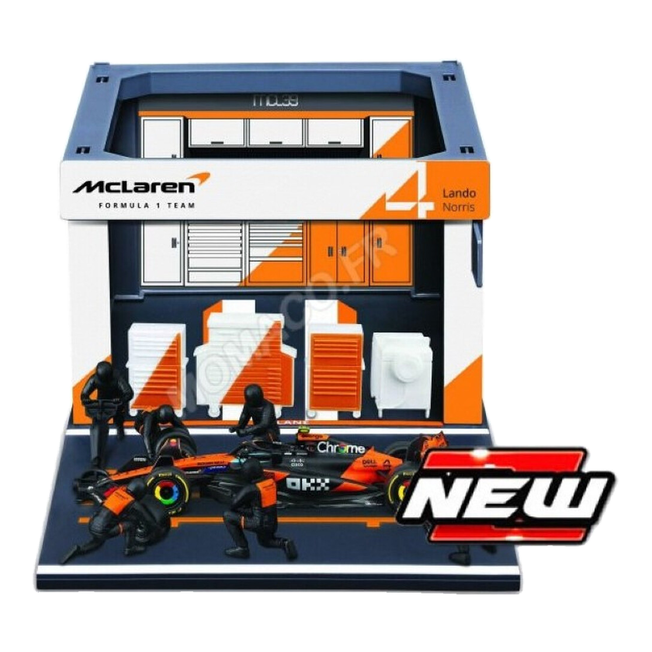 1/43 Bburago Pit-Stop McLaren MCL39 (véhicule + figurines mécaniciens + paddock + accessoires) #4 Norris