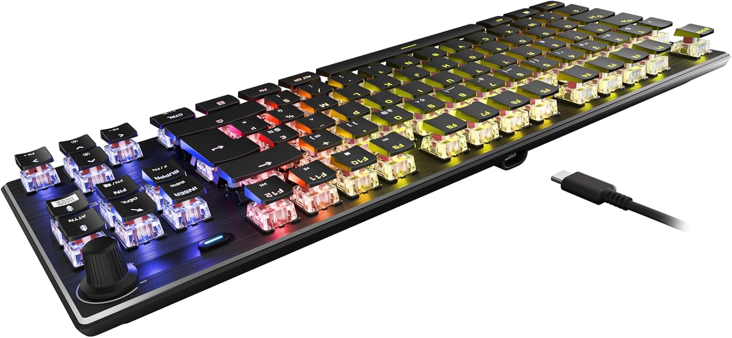 TURTLE BEACH Vulcan Clavier Gaming Mécanique (Titan Switch Linéaire) Filaire RGB, TKL - AZERTY - Noir