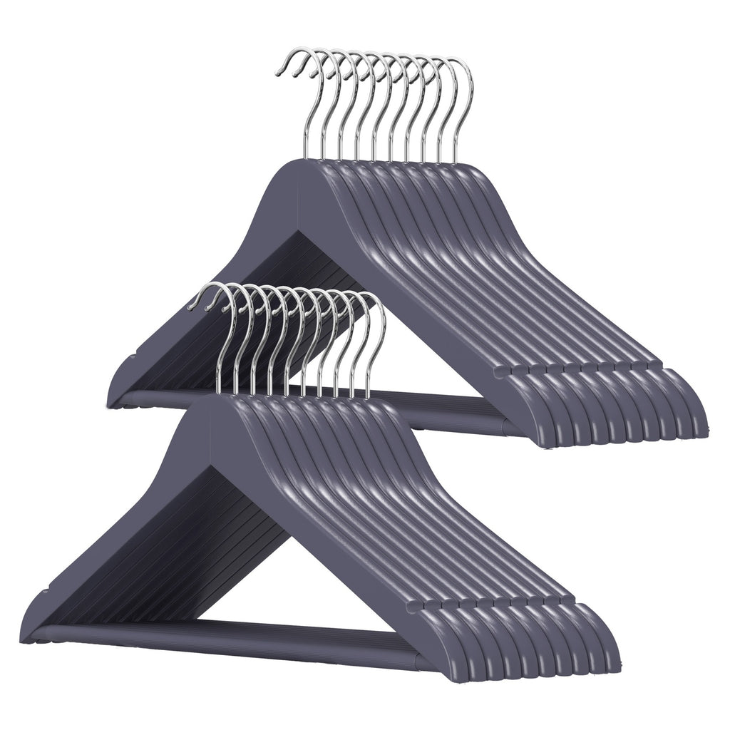 Ochama Lot de 20 cintres en bois, cintres pour manteaux robustes avec crochet pivotant à 360° antirouille et surface polie lisse, profil épais et solide 44,5x23x1,2cm, idéal pour costumes, vestes, manteaux, chemises, pantalons, placard, Gris