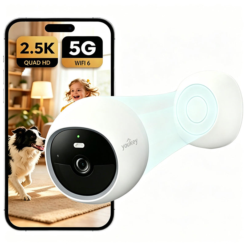 UNIVIEW Youkey S320 Caméra de surveillance magnétique sans fil -2,5 K QHD avec Wi-Fi 6 double bande -150° FOV détection IA personnes et animaux stockage intégré -8 Go vision nocturne