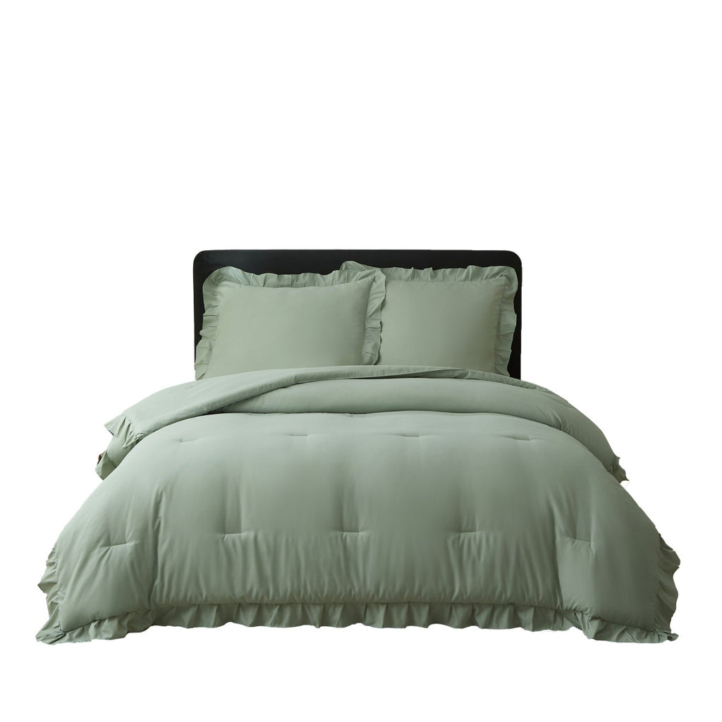 MEEALLHOME Parure de lit vintage à volants turquoise - 1 housse 155 x 220 cm et 2 taies 80 x 80 cm