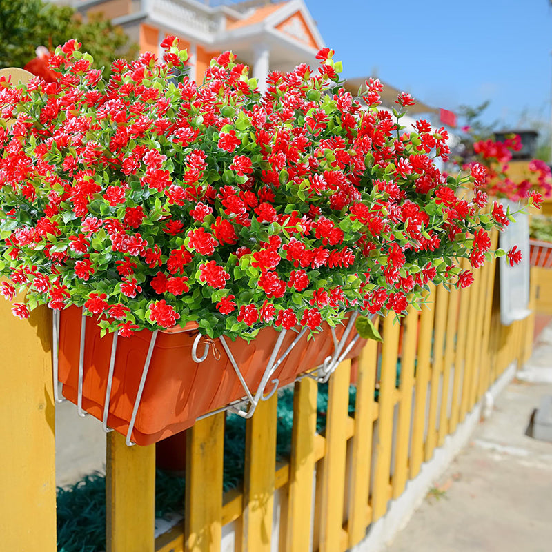 8 Pièces 13,8 in / 35 cm Fleurs Artificielles Ne Fanent Pas Buis Faux Plantes en Plastique pour Jardin Terrasse Porche Fenêtre Boîte de Fenêtre Maison Mariage Décoration Maison de Campagne (Rouge)