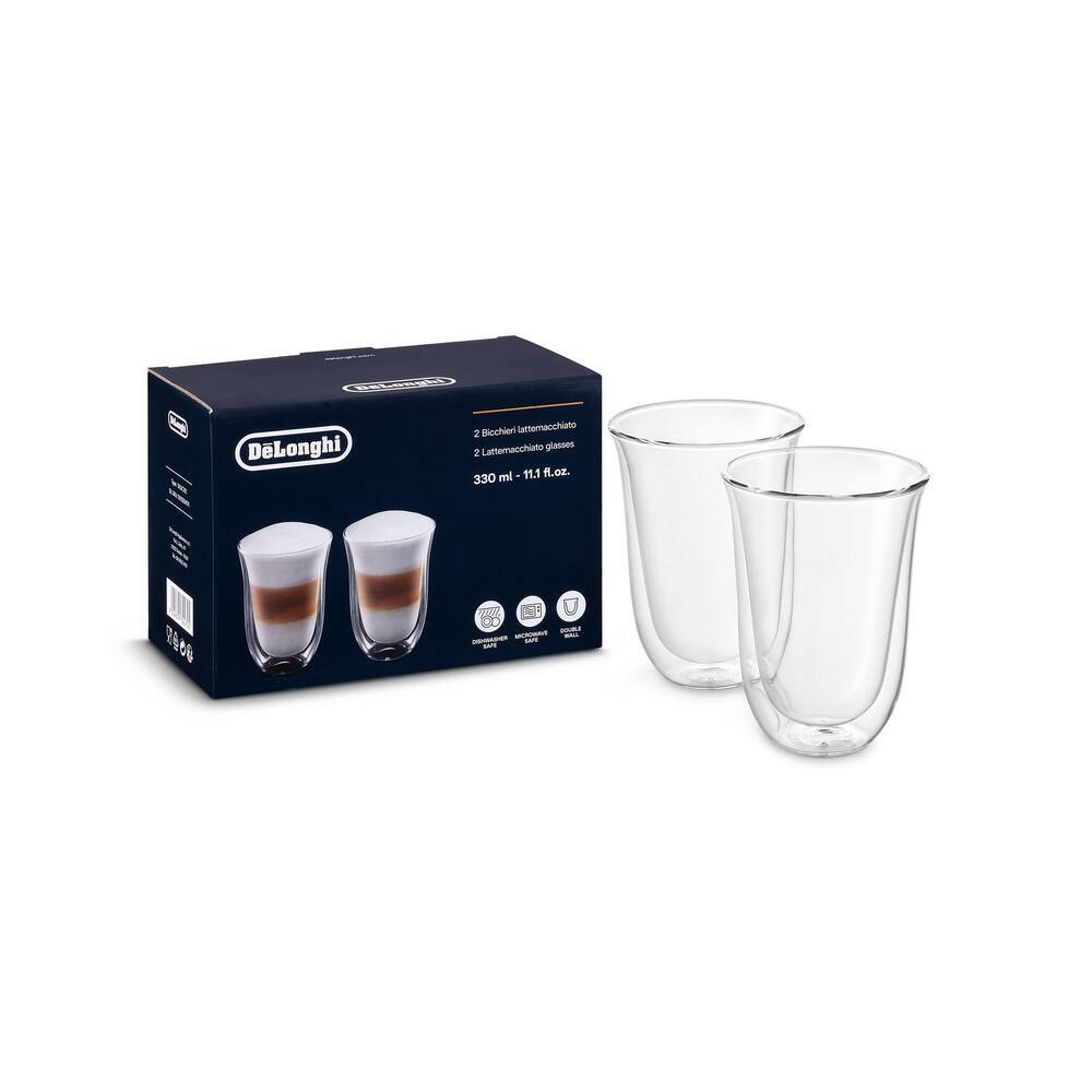 DE‘LONGHI Lot de verres à latte macchiato, 2 pièces double paroi, DLSC312, Transparent