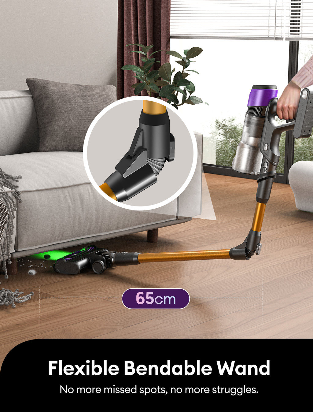 Ultenic U-2O Aspirateur sans fil, 55 kPa/60 min, Aspiration puissante améliorée, Brosse anti-emmêlement améliorée avec manche pliable, Écran de compte à rebours LED, Aspirateur autoportant pour sols, tapis et poils d'animaux