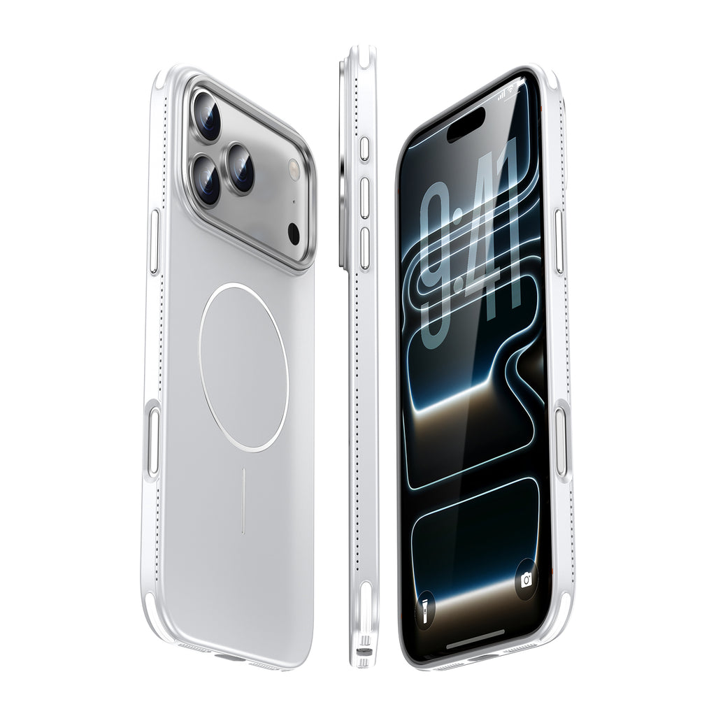 Coque pour iPhone 17 Pro Max, dissipation thermique des bords, anneau magnétique MagSafe, version fine, argent, 1 pièce